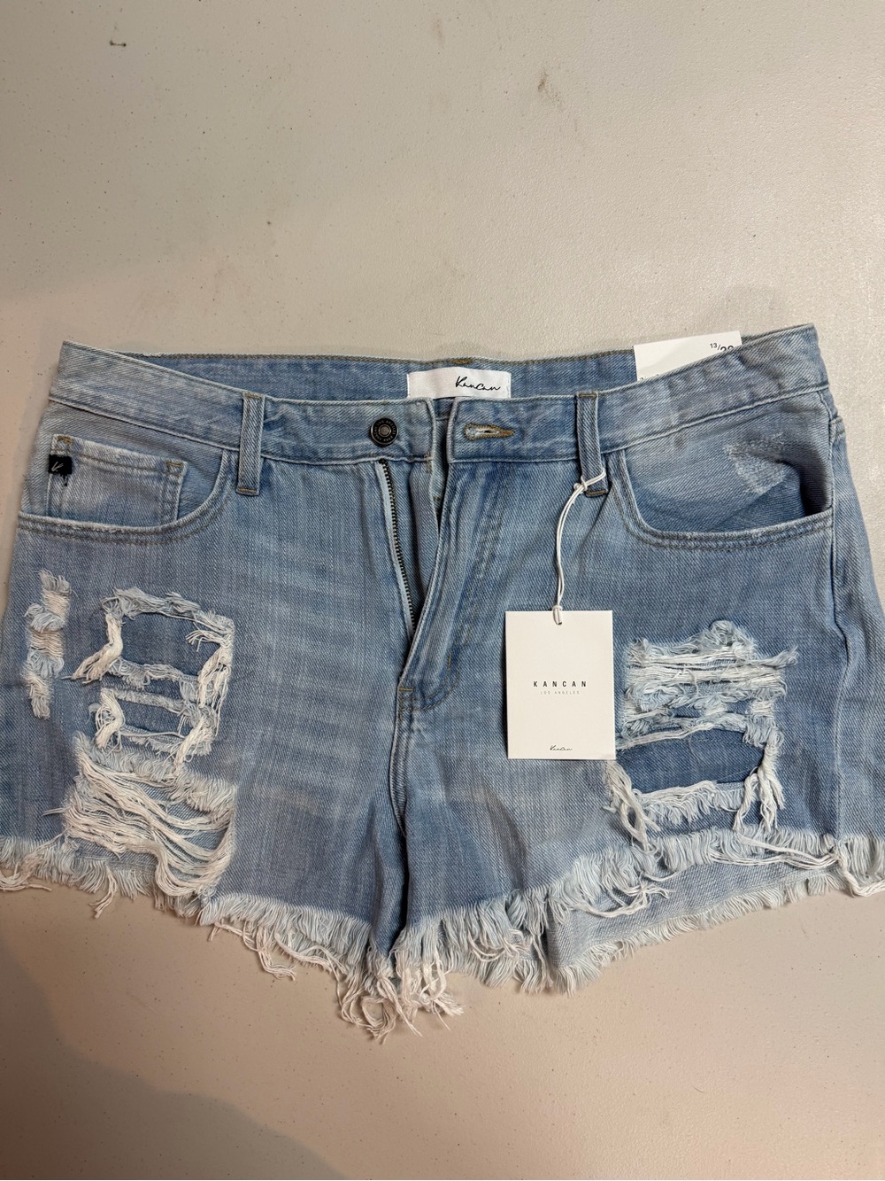 KanCan Light Blue Distressed Frayed Denim Shorts